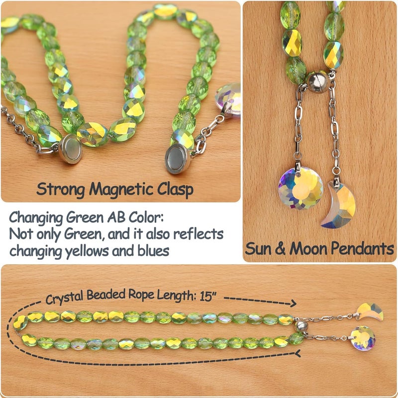 Pedobo Magnetic Curtain Tiebacks, 2 Pack Crystal Beaded Sun & Moon Pendants Sheers/Draperies Holdbacks for Window Home Office Decor (Green) - Image 3